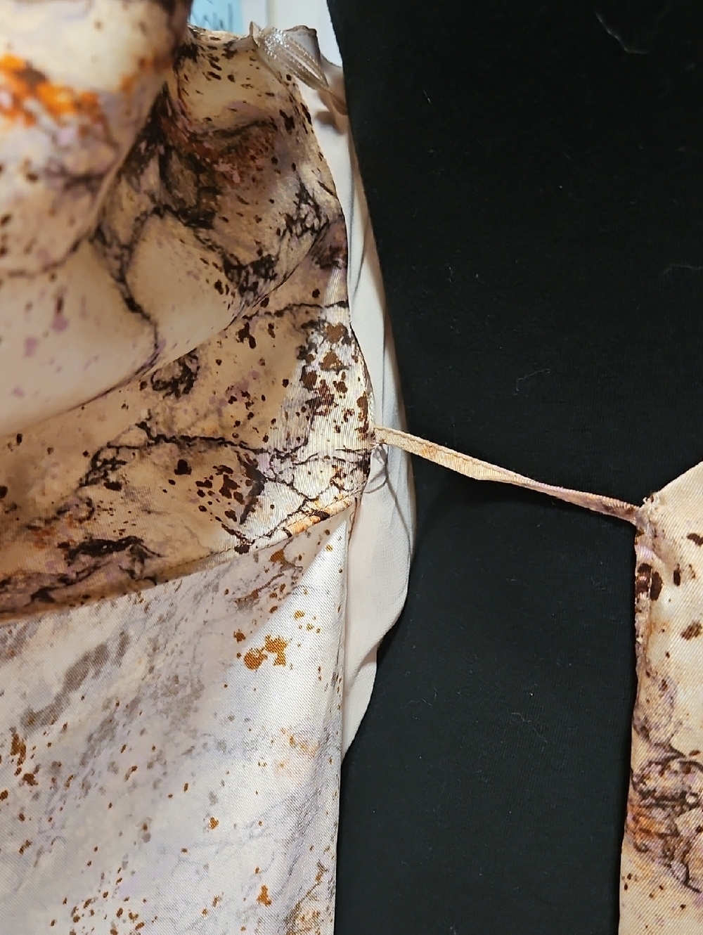 Zara Beige Marble Print Sateen Wrap Mini Dress XS W/ Double Spaghetti Straps - Picture 9 of 13
